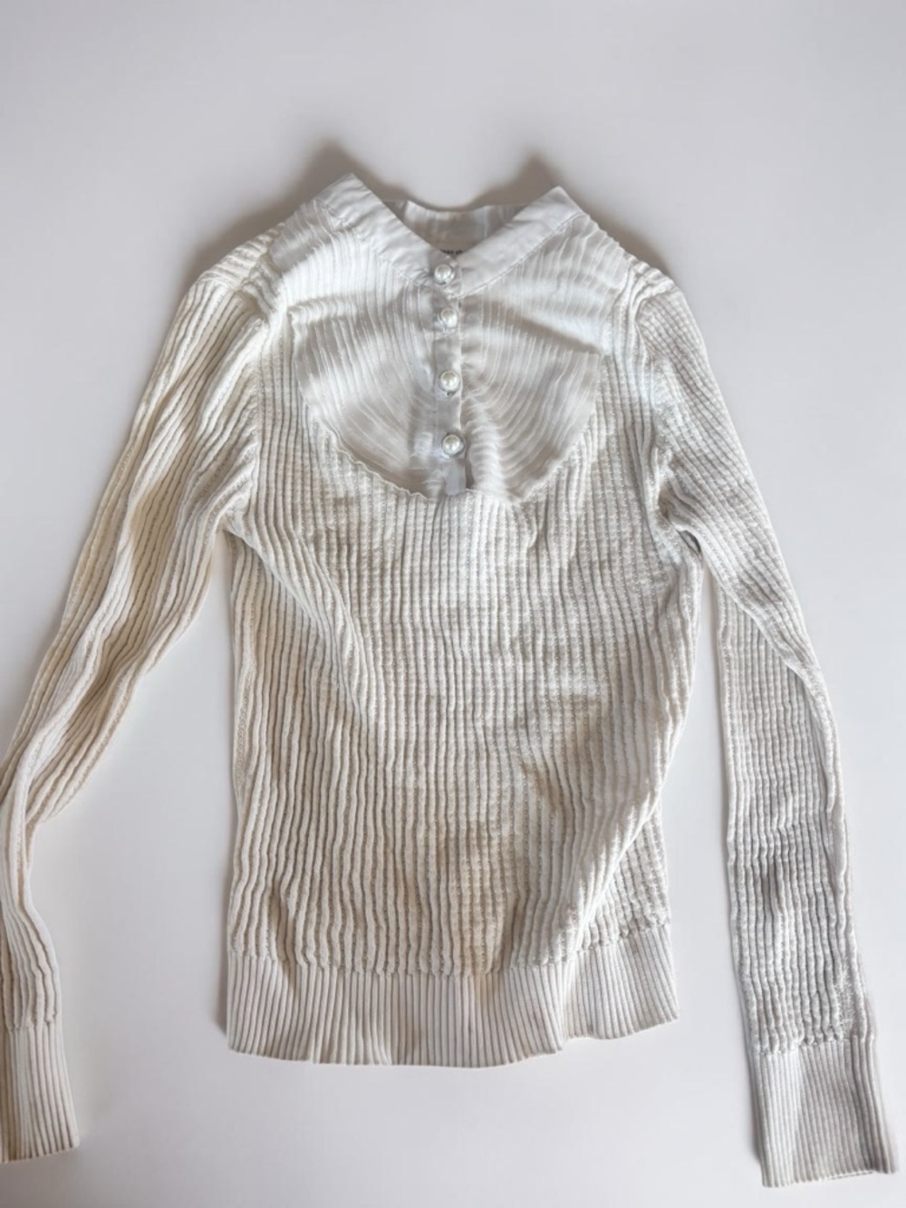 Romantic Knit Top for Women Juan Juan Shang Ivory Button Detail Size S